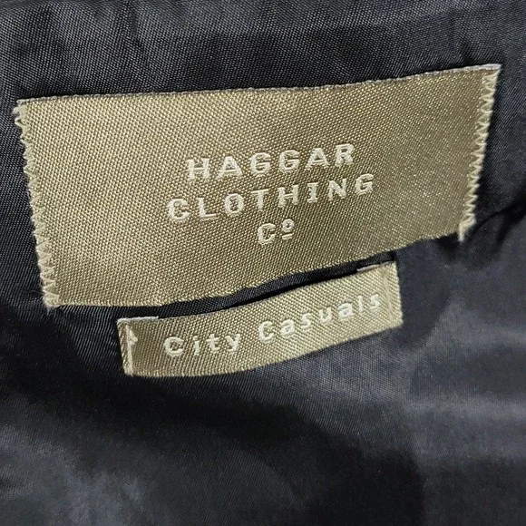 Haggar Mens Sport Coat Blazer Two Button Beige Black Herringbone City Casual 46R